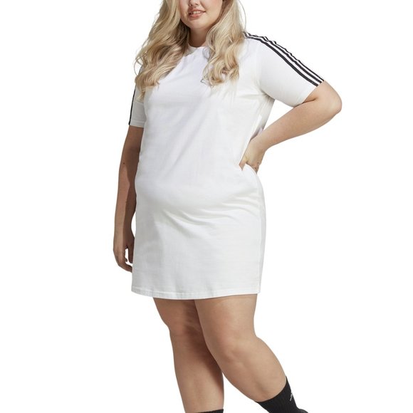 NWT Adidas Women's Essentials 3-Stripes Boyfriend T-Shirt Dress 1X-4X $40 6C054 - Picture 1 of 1